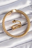 316L Çelik Gold Renk Sarmal Model Erkek Bileklik Yüzük Kombini - TJ-EB3688 - 1
