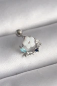 316L Çelik Gümüş Renk Zirkon Taş Detay Beyaz Çiçek Model Tragus Piercing - TJ-PR1359 - 1