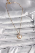 316L Çelik Gold Renk Zincir 3D İnci Kalp Model Kadın Kolye - TJ-BKO9713 - 2