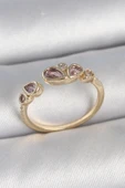 Pirinç Gold Renk Pembe Damla Zirkon Taşlı Ayarlanabilir Kadın Yüzük - TJ-BYK3735 - 1