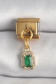 316L Çelik Gold Renk Sallantı Kare Yeşil Zirkon Taşlı Nomination Charm - TJ-BC1352 - 1