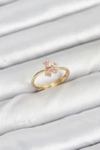 Pirinç Gold Renk Pembe Kelebek Kadın Yüzük - TJ-BYK3870 - 1