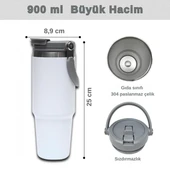 Pipetli Termos Bardak 900 ml Paslanmaz Çelik -Çift Kullanımlı Kapak thumbnail 3