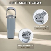 Pipetli Termos Bardak 900 ml Paslanmaz Çelik -Çift Kullanımlı Kapak thumbnail 2