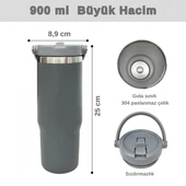 Pipetli Termos Bardak 900 ml Paslanmaz Çelik -Çift Kullanımlı Kapak thumbnail 3