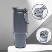 Pipetli Termos Bardak 900 ml Paslanmaz Çelik -Çift Kullanımlı Kapak thumbnail 7