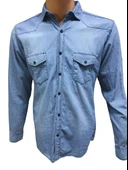 Tarz Erkek Slim Fit Yıkama Kot Gömlek 1001 thumbnail 2