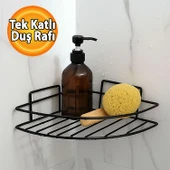 Siyah Tek Katlı Duş Şampuanlık Banyo Rafı Metal Şampuan ve Aksesuar Düzenleyici Vidalı Montaj thumbnail 7