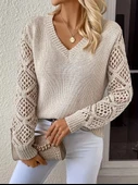 Kadın Uzun Kollu V Yaka Kol Delikli Baklava Desen Detaylı Triko Kazak - 1