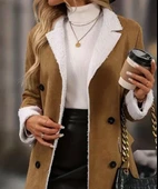 Kadın Uzun Kollu Yakalı Düğmeli Süet Mini Manto - 1