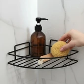 Siyah Tek Katlı Duş Şampuanlık Banyo Rafı Metal Şampuan ve Aksesuar Düzenleyici Vidalı Montaj thumbnail 5