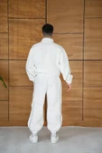 Erkek Premium Parçalı Eşofman Takım - Dik Yaka Fermuarlı Biyeli Sweatshirt Lastik Paça Alt, Oversize 3 Iplik Şardonlu - Beyaz thumbnail 4