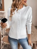 Kadın Uzun Kollu önden Düğmeli Triko Ceket - 1