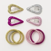 Kalp Desenli Simli Kız Çocuk Toka Set 12 Adet - 1