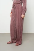 Kadın Bordo Renk Kırçıllı Bol Paça Rahat Kalıp Pantolon - 2