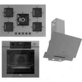 Ferre Steamart-Fryart-Sılentart Serisi Gri Set (SS038 + QEP64CPR +D065-SA) - Emaye Izgara / 75 cm Ocak thumbnail 1