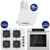 Ferre Flowart Turbolu Beyaz Cam Silenart Ankastre Set ( Kaymaz Döküm Izgara ) QBL62CB - SC206 - D064SA thumbnail 1