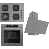 Ferre Flowart Serisi Gri Set (SC408-WFA + QBL63CPR +D079) - Döküm Izgara / 65 cm Ocak thumbnail 1