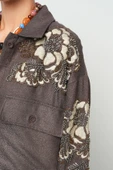 Kadın Nakış İşlemeli Ve Boncuk İşlemeli Düz Renk Ceket - 4