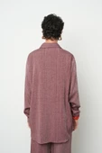 Kadın Robası Taş İşlemeli Bordo Renk Oversize Kesim Gömlek - 5
