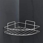 Krom Tek Katlı Duş Şampuanlığı Paslanmaz Çelik Banyo Köşe Rafı Vidalı Sağlam ve Şık Tasarım thumbnail 1