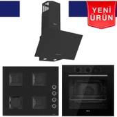 Ferre Yeni Seri Flowart  Siyah  Cam Ankastre Set (QBL62CS + SS205 + D086 ) thumbnail 1