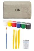 Beyaz Seramik Hamuru 1 Kg Kil Plastik Ebeşuar Seti 6x15 ml Akrilik Set 25 ml Partlatma Verniği thumbnail 1
