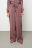 Kadın Bordo Renk Kırçıllı Bol Paça Rahat Kalıp Pantolon - 1