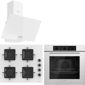 Ferre QBL62CB - SS206 -D087 60 cm Beyaz Cam Turbolu Ankastre Set -Yeni 2025 thumbnail 1