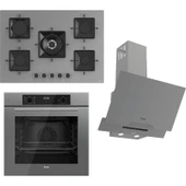 Ferre Flowart-Sılentart Serisi Gri Set (SS038 + QBL63CPR +D065-SA) - Emaye Izgara / 75 cm Ocak thumbnail 1