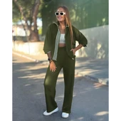 Lucky Life Kadın Uzun Kollu Kapşonlu Onu şerit Detaylı Fermuarlı Viskon Iki Iplik Bluz Ve Pantolon Ikili Takım - 2