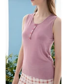 English Home Summer Check Viskon Kadın Pijama Takımı Lila M  Yumuşak ve Nefes Alan Kumaşlı Yazlık Ev Giyimi thumbnail 4