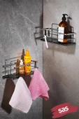 2’li Yapışkanlı Ayarlanabilir Banyo Rafı – Paslanmaz Metal Kristal Şampuanlık, (Yapıştır/Vidala) Krom-Siyah - LŞ-01 -KS thumbnail 1