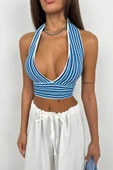 Çizgili Boyun Bağlamalı Crop thumbnail 4