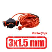 Seyyar Topraklı Monofaze Çoğaltıcı 3'lü Grup Priz Fiş 10 Metre CCA Kablo Uzatma Kablosu 3x1.5 mm thumbnail 3
