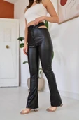 Siyah Bel Detaylı Deri Pantolon thumbnail 4