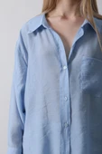 Cepli Oversize Gömlek - Koyu Mavi thumbnail 4