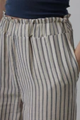 Çizgili Pamuklu Lastikli Pantolon - Bej-Lacivert thumbnail 4