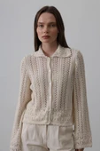 Gömlek Yaka Uzun Kol Triko - Ekru thumbnail 1