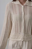 Gömlek Yaka Uzun Kol Triko - Ekru thumbnail 4