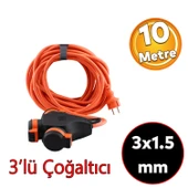 Seyyar Topraklı Monofaze Çoğaltıcı 3'lü Grup Priz Fiş 10 Metre CCA Kablo Uzatma Kablosu 3x1.5 mm thumbnail 6