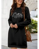 Lucky Life Kadın Uzun Kollu Bisiklet Yaka Kısa Viskon Iki Iplik Elbise thumbnail 3