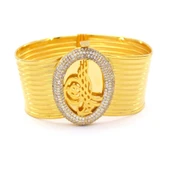 Altın Kaplama Yuvarlak Tuğralı Zirkon Taşlı Trabzon Kelepçe thumbnail 1