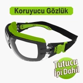 Buğulanmaz İpli İş Güvenlik Gözlüğü Lazer UV Koruyucu Toz Korumalı Gözlük Silikon Kulaklık Şeffaf thumbnail 2
