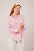 Kol Düğmeli Çizgili Pembe Gömlek thumbnail 2