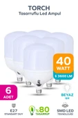 40w Tasarruflu E27 Beyaz Işık Torch Led Ampul 6 Adet - 1
