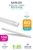 80W 120 Cm KRİSTAL Yatay LED Bant Armatür-Trafolu Beyaz Işık 100 Adet - 1