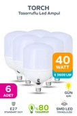 40w Tasarruflu E27 Gün Işığı Torch Led Ampul 6 Adet - 1