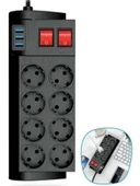 Zhltools Termal Akım Korumalı Isıya Karşı Dayanıklı 8li Priz Kablo Uzunluğu 2 mt 3 x Usb thumbnail 2