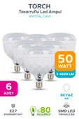 50W KRİSTAL Tasarruflu E27 Beyaz Işık Torch Led Ampul 6 Adet - 1